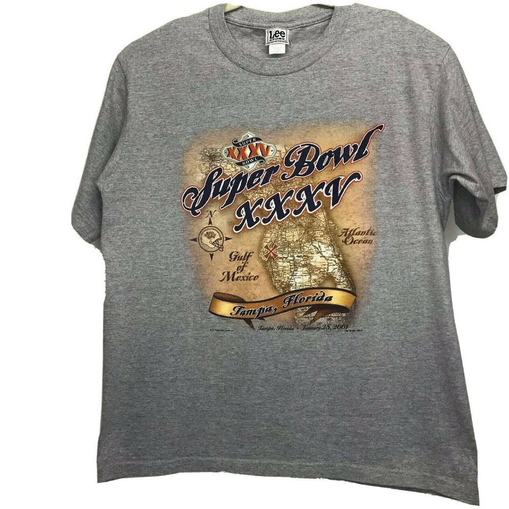 Lee Graphic Tee Large Gray NFL Super Bowl XXXV